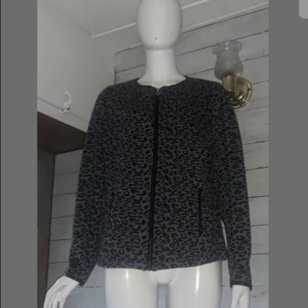 Cathy Daniels Animal Print Front Zip Gray  Jacket